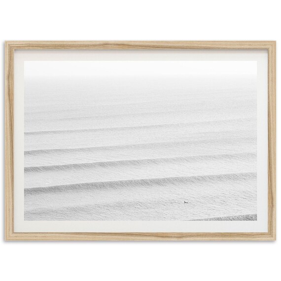 Framed Fine Art Minimalist Surf Print Black And White Ocean Wave Lines Photography Beach Home Wall Decor