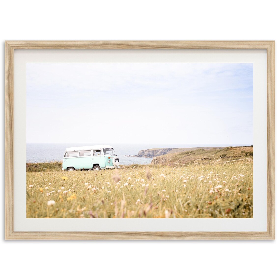 Vintage Van Life Ocean Wildflowers Art Print