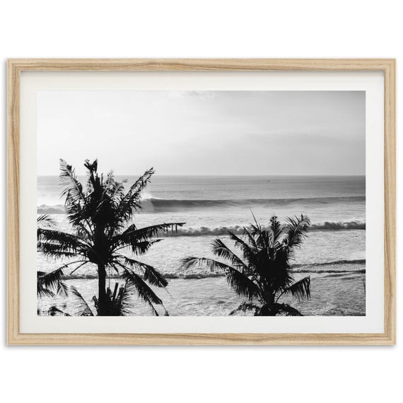 Ocean Palms Surf Art Print, Black and White