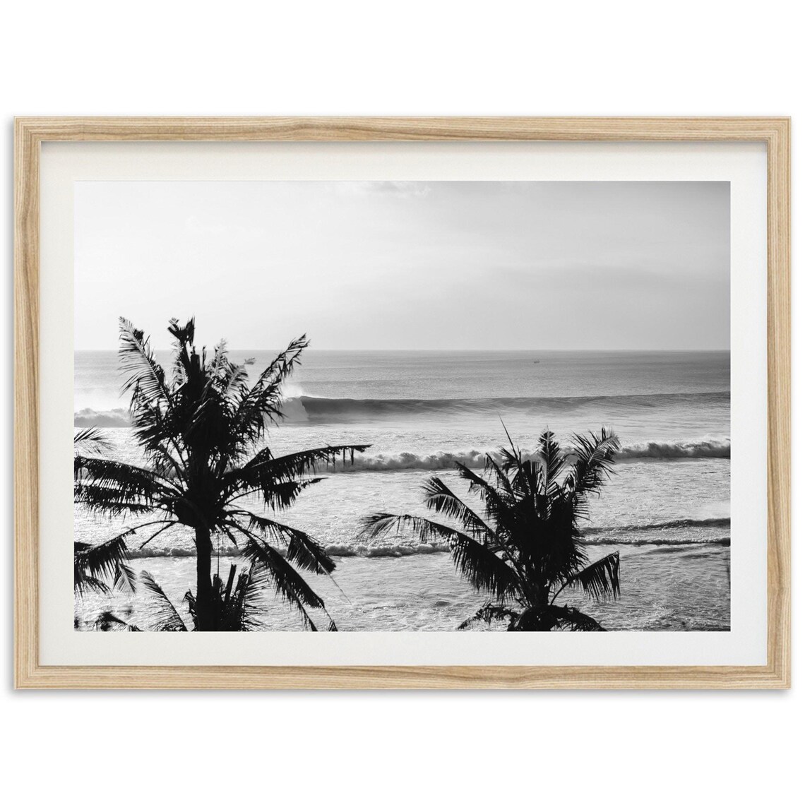 Ocean Palms Surf Art Print, Black and White