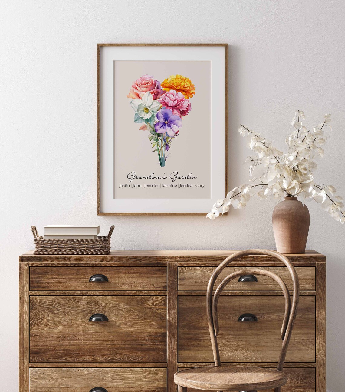 Custom Christmas Family Birth Flower Bouquet Art Print - Image 2