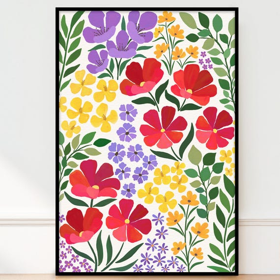 Wildflowers Art Print Unframed Colorful Abstract Floral Wall Hand Drawn Botanical Poster 5x7 8x10 11x14 16x20 18x24 24x36