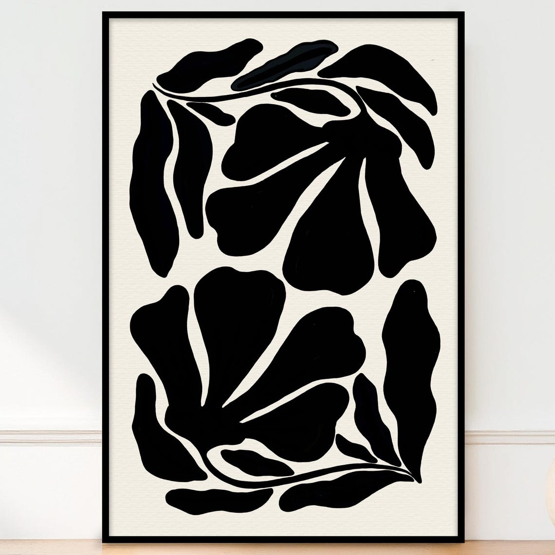 Black And White Botanical Matisse Style Modern Abstract Poster