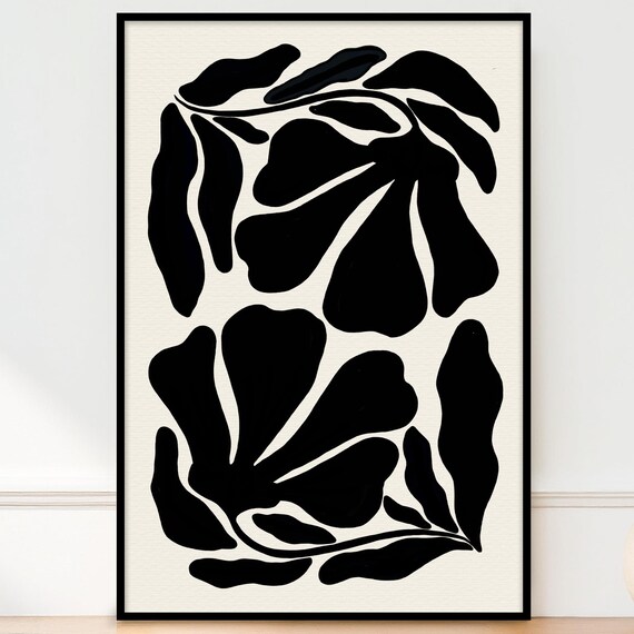 Black And White Botanical Matisse Style Modern Abstract Poster