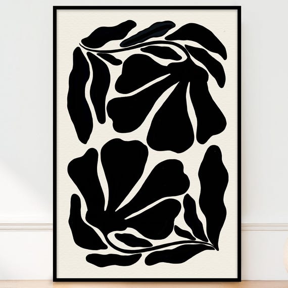 Black And White Flower Print Wall Art Moody Matisse Style Floral Poster 5x7 8x10 11x14 16x20 18x24 24x36