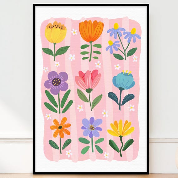 Abstract Flowers Print Unframed Colorful Pink Orange Flower Wall Art Nursery Decor 5x7 8x10 11x14 16x20 18x24 24x36