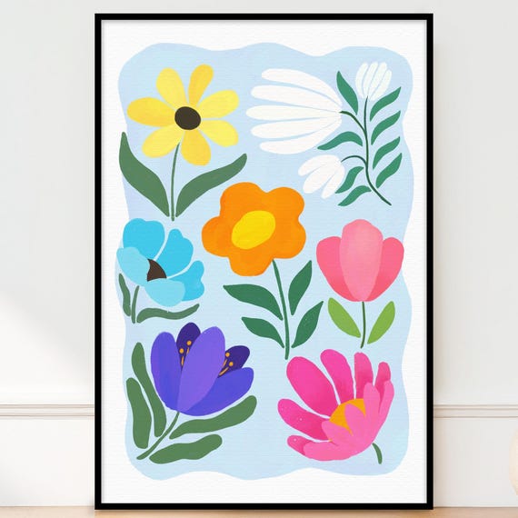 Abstract Flowers Art Print Colorful Floral Kids Wall For Playroom Room Nursery 5x7 8x10 11x14 16x20 18x24 24x36 Unframed