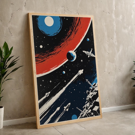 Retro Sci Fi Space Adventure Rocket Ship Planet Outer Space Poster