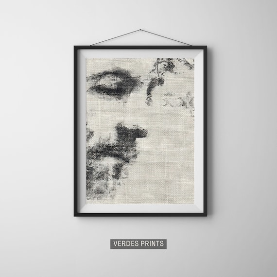 Charcoal Male Portrait Sketch Minimalist Figure Drawing Print Art