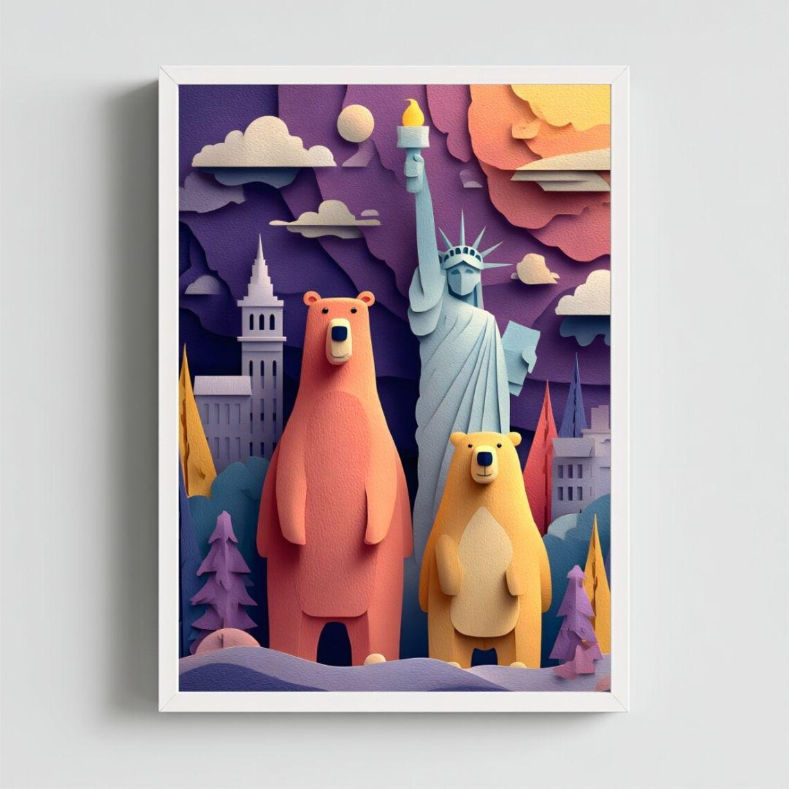 Cute Teddy Bears Statue of Liberty NYC Kids Nursery Wall Art