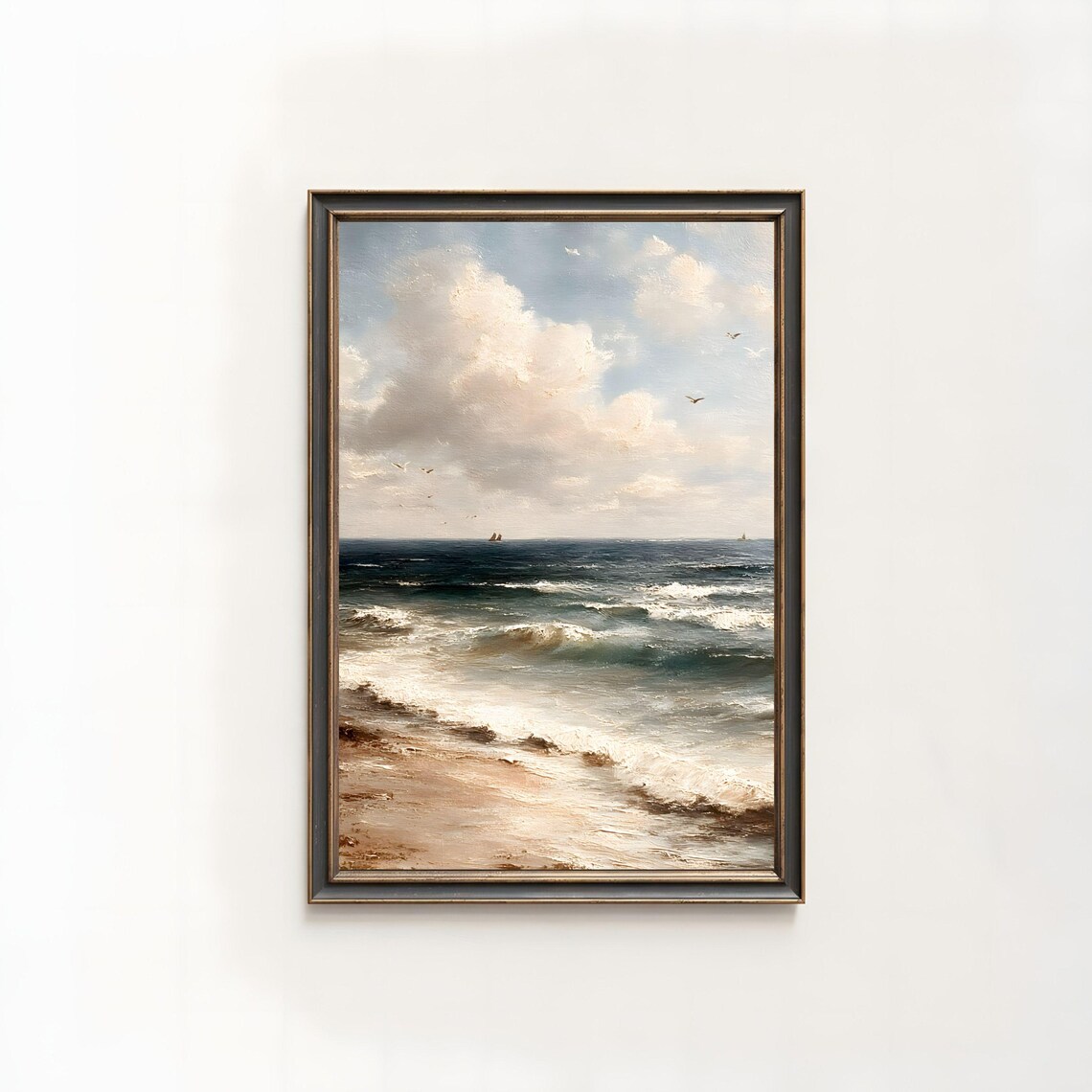 Moody Stormy Seascape Ocean Waves Vintage Oil Painting Dramatic Poster