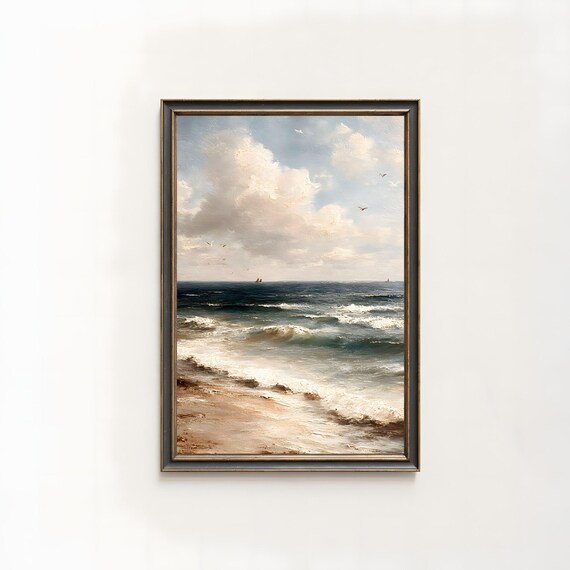 Moody Stormy Seascape Ocean Waves Vintage Oil Painting Dramatic Poster