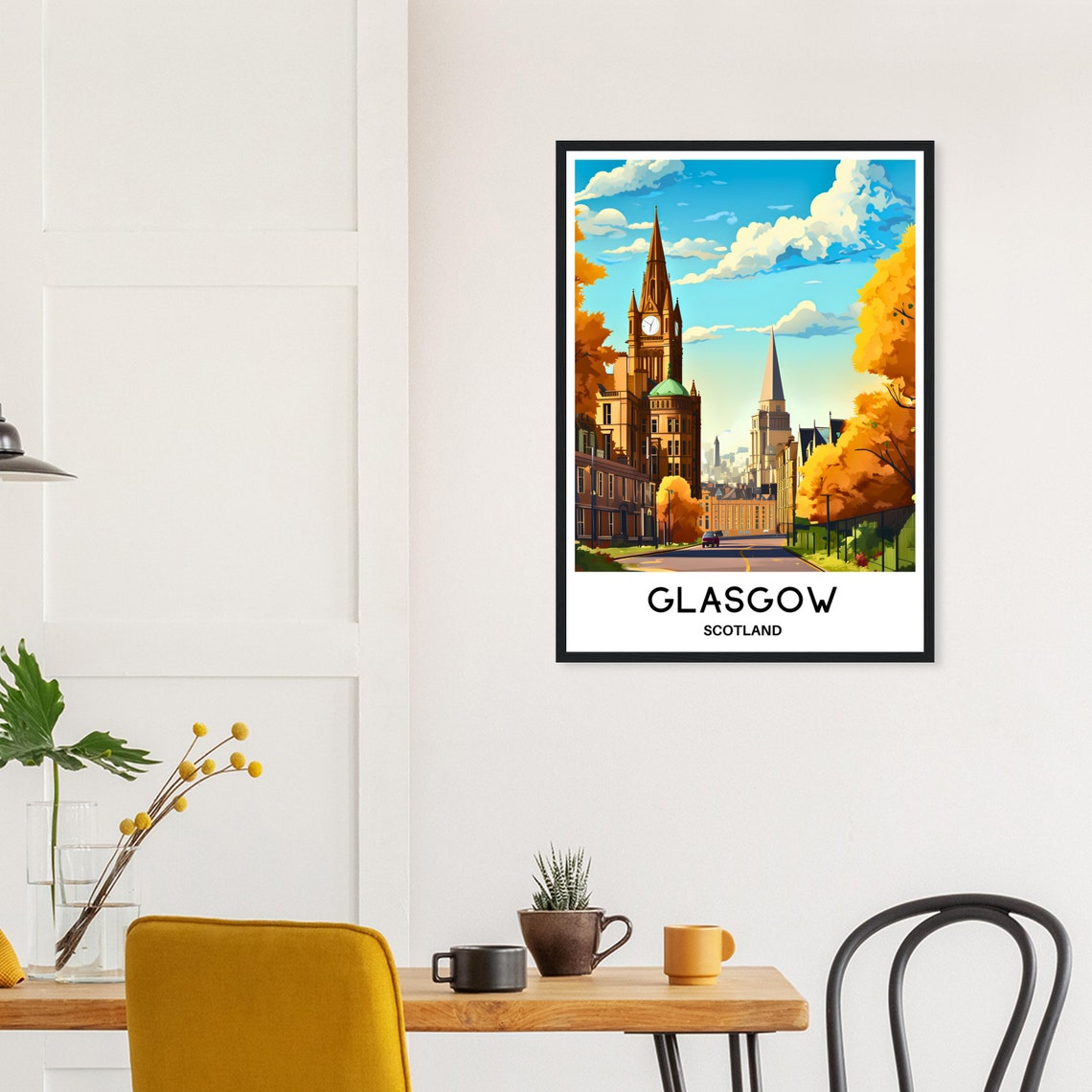 Glasgow Scotland Golden Autumn Clock Tower Street Travel Poster - Image 3