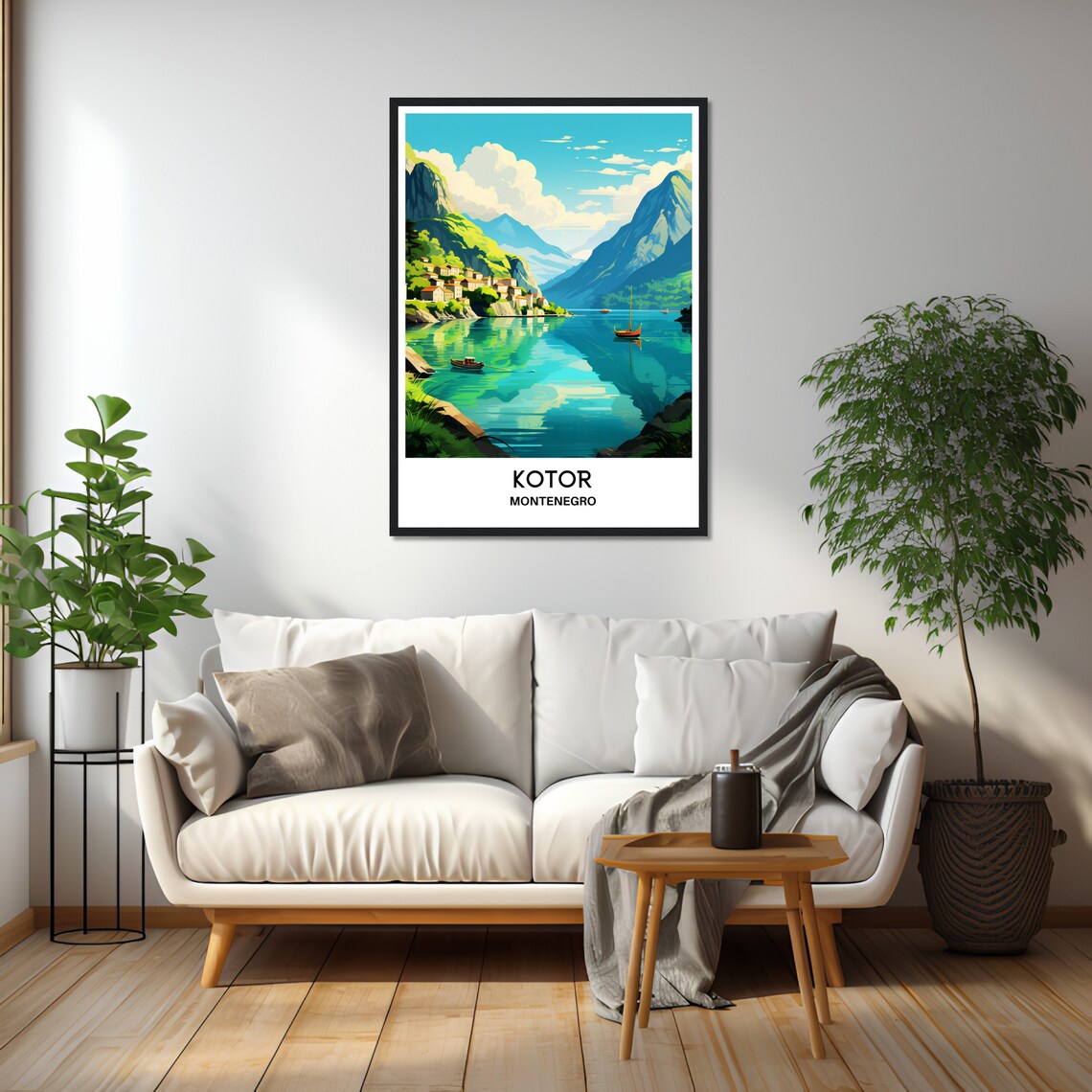 Kotor Montenegro Bay Fjord Mountains Fishing Boats Travel Poster - Image 2