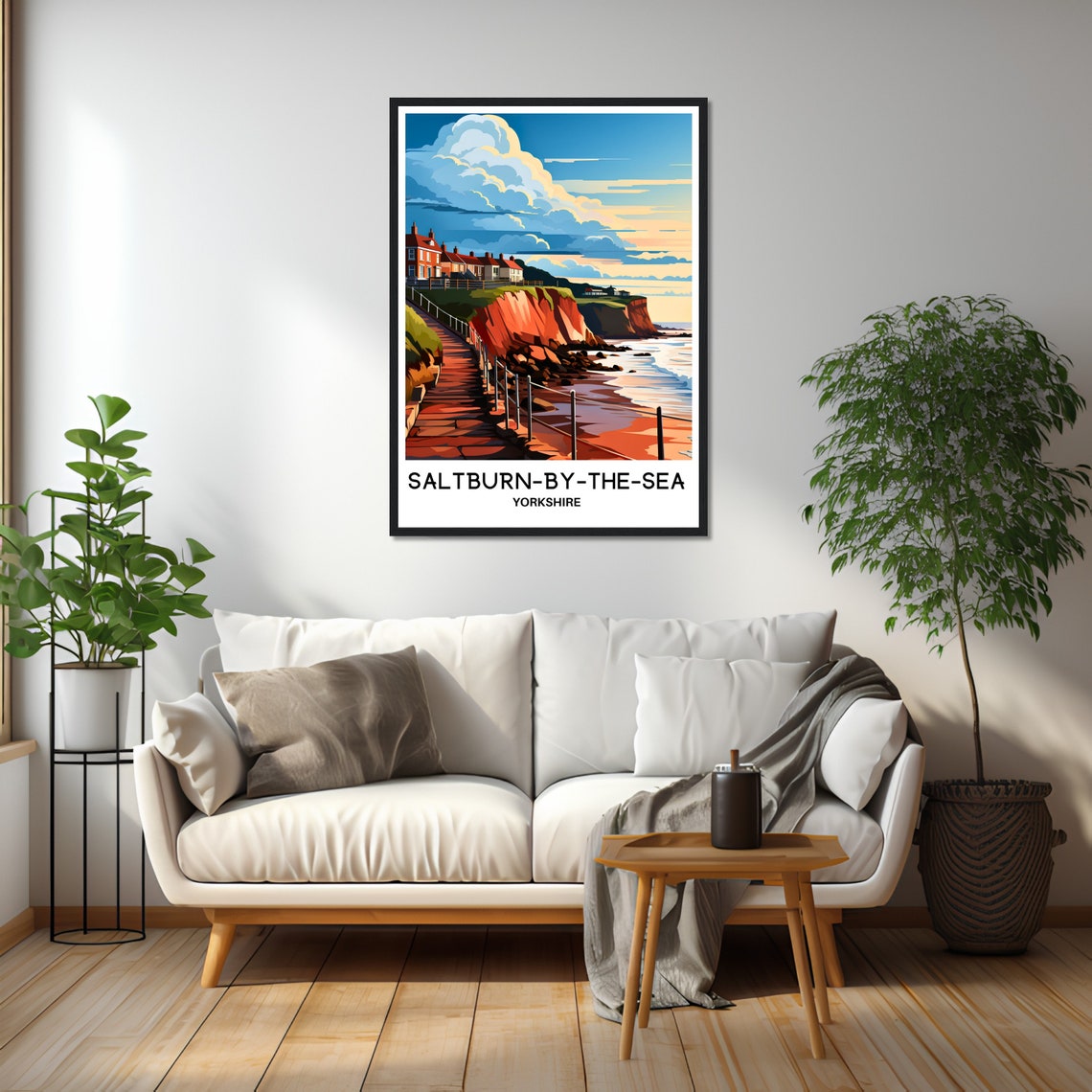 Saltburn By The Sea Yorkshire Red Cliffs Beach Steps Sunset Poster - Image 2
