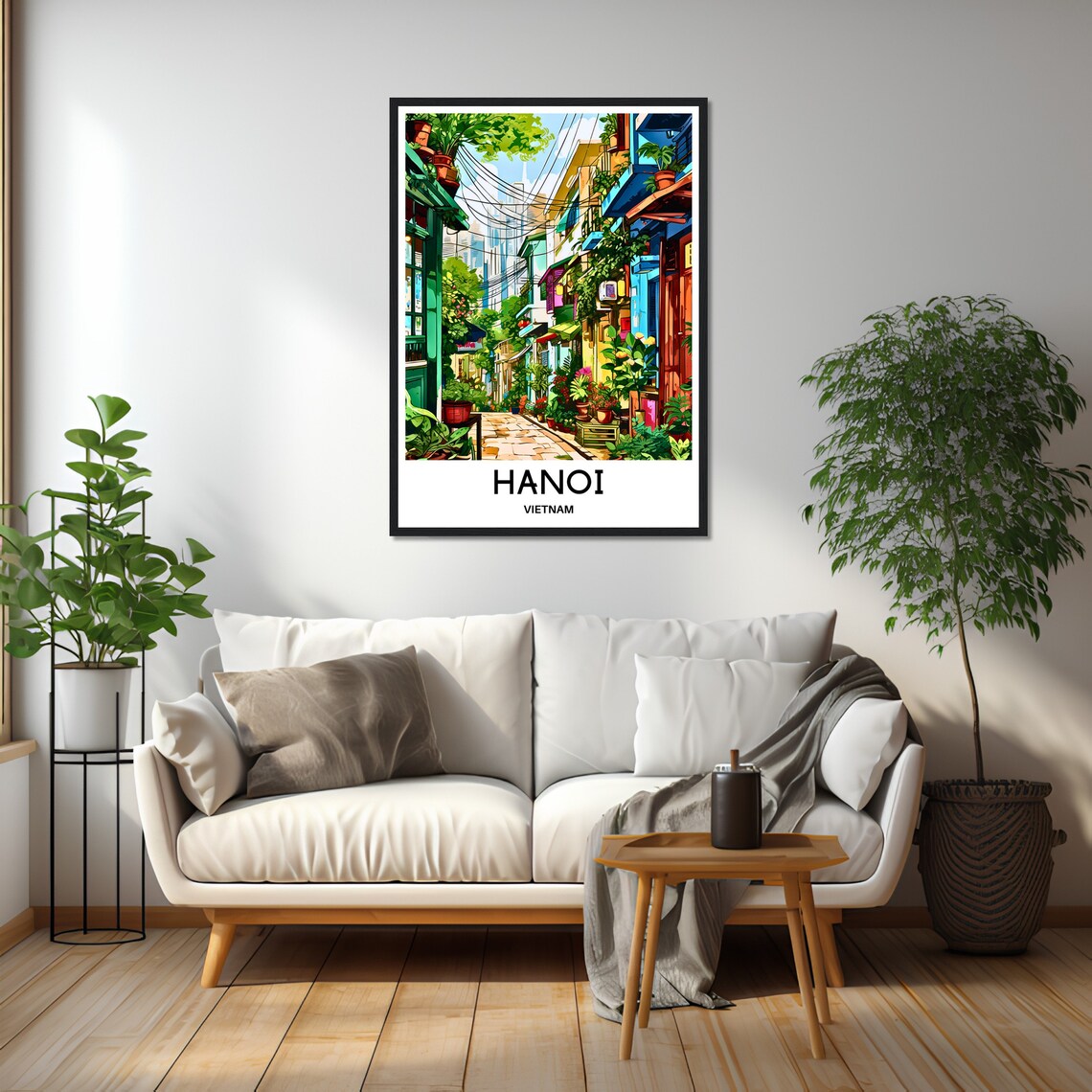 Hanoi Vietnam Colorful Plant-Filled Alley Street Scene Poster - Image 2