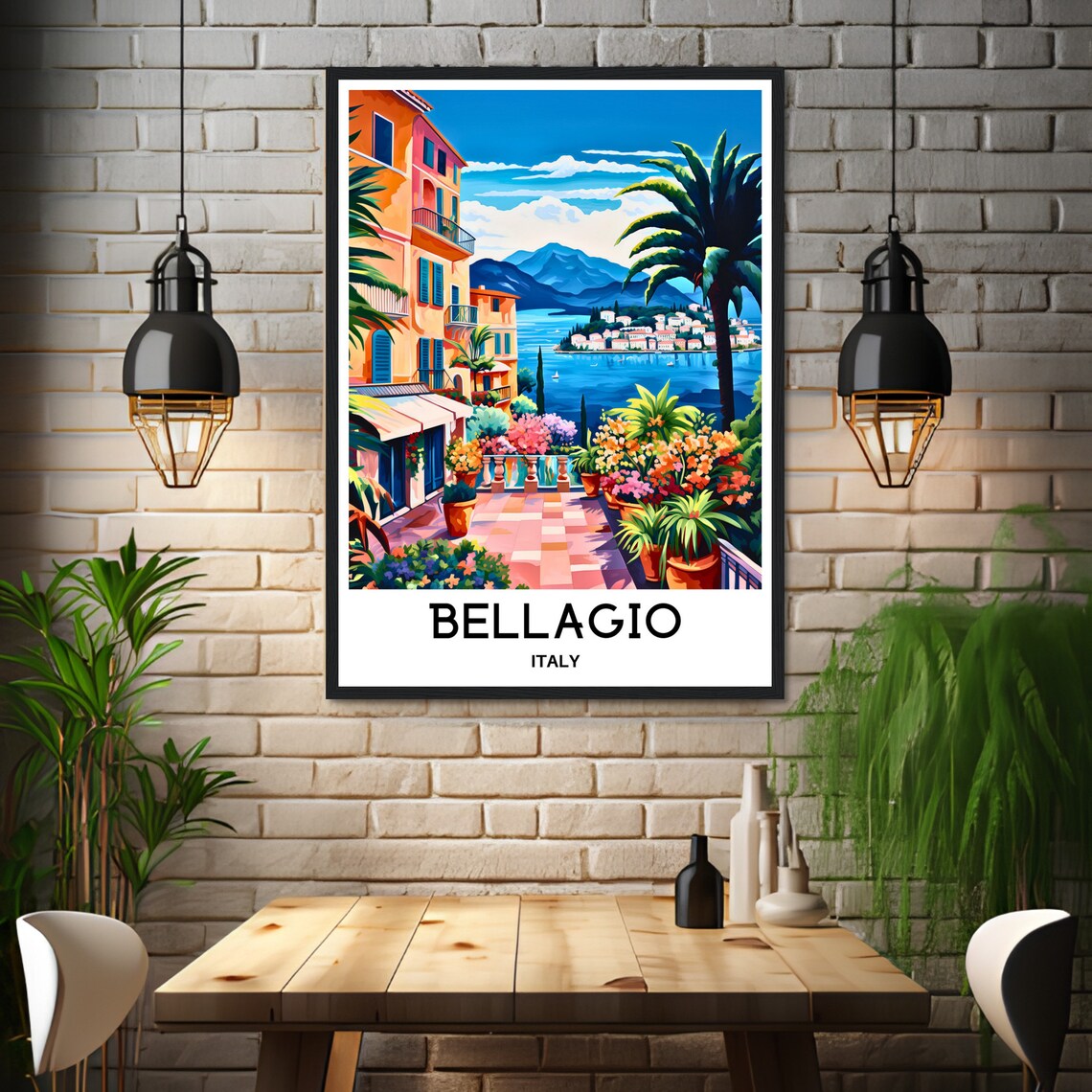 Bellagio Flower Terrace Overlooking Lake Como Italy Travel Poster - Image 3