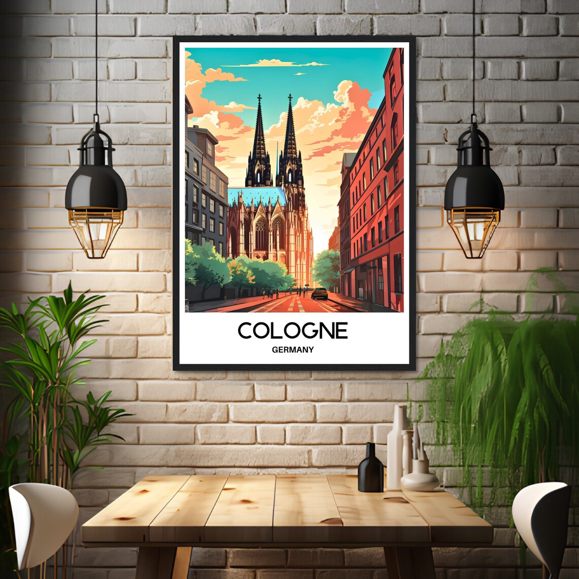 Cologne Cathedral Germany Golden Sunset Street Scene Travel Poster - Image 3