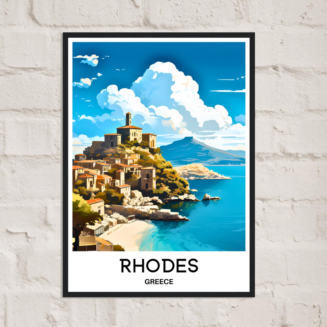 Rhodes Travel Poster Rhodes Travel Print Rhodes Island Print Rhodes Greece Print Rhodes Travel Gift Rhodes Art Print Rhodes Wall Print - Image 3