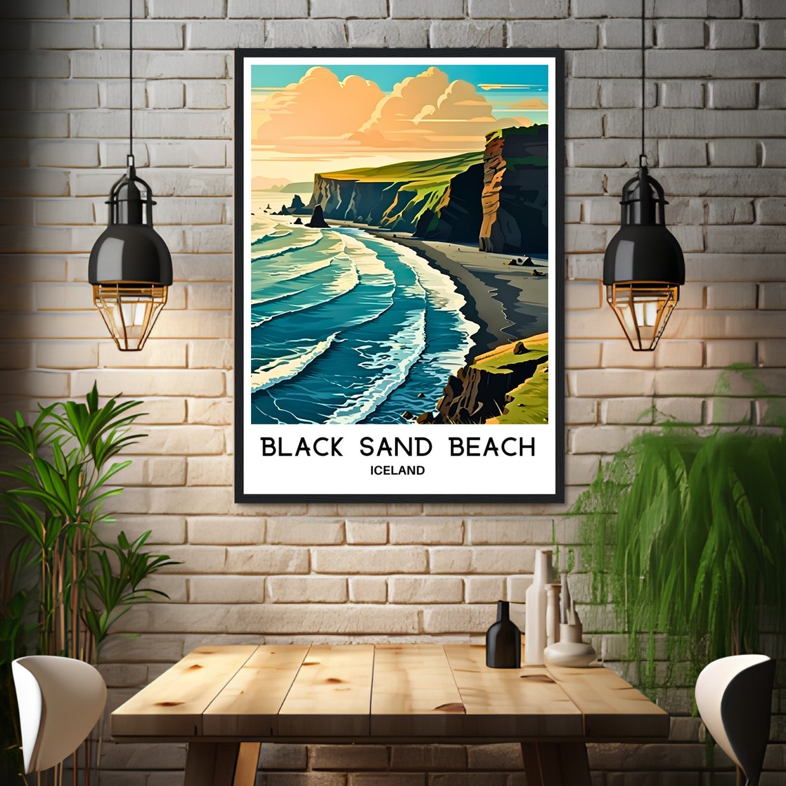 Black Sand Beach Iceland Turquoise Waves and Cliffs Travel Poster - Image 3