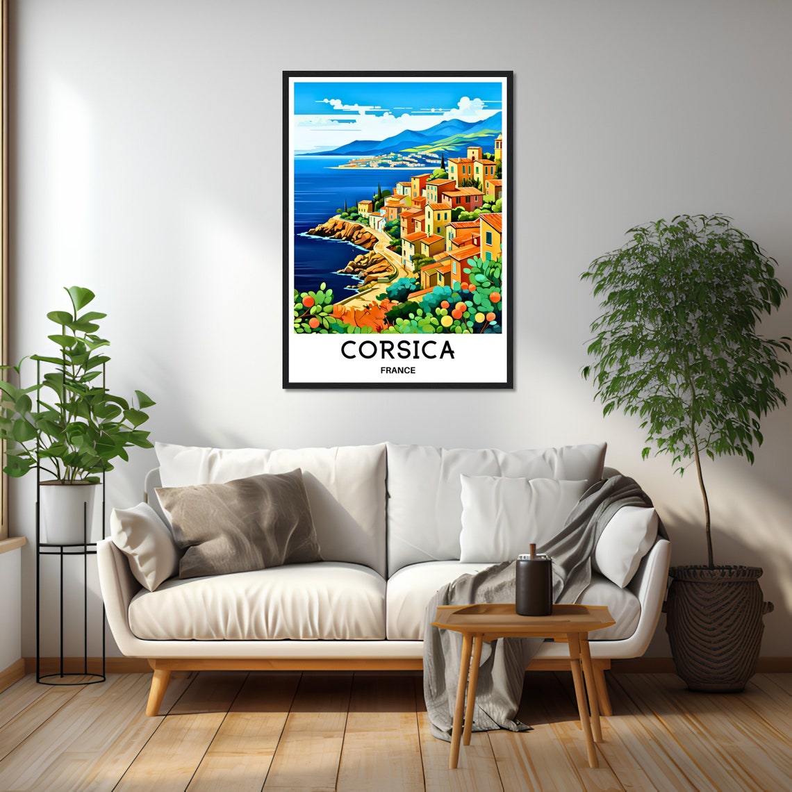 Corsica Cliffside Village With Terracotta Rooftops by the Sea Poster - Image 2
