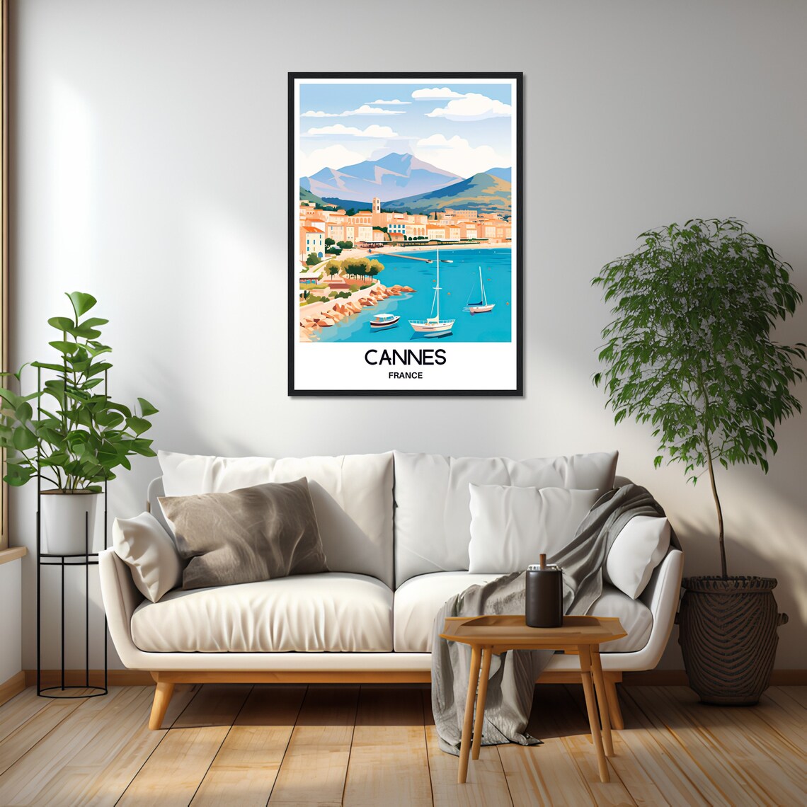 Cannes France Bay Sailboats Mountains Riviera Harbor Travel Poster - Image 2