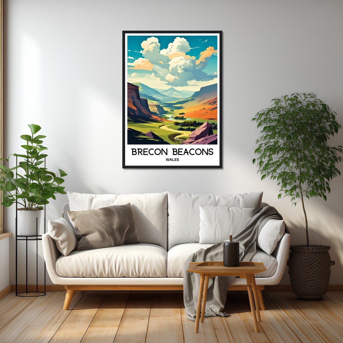 Brecon Beacons Wales Golden Valley Peaks Glowing Morning Sky Poster - Image 2