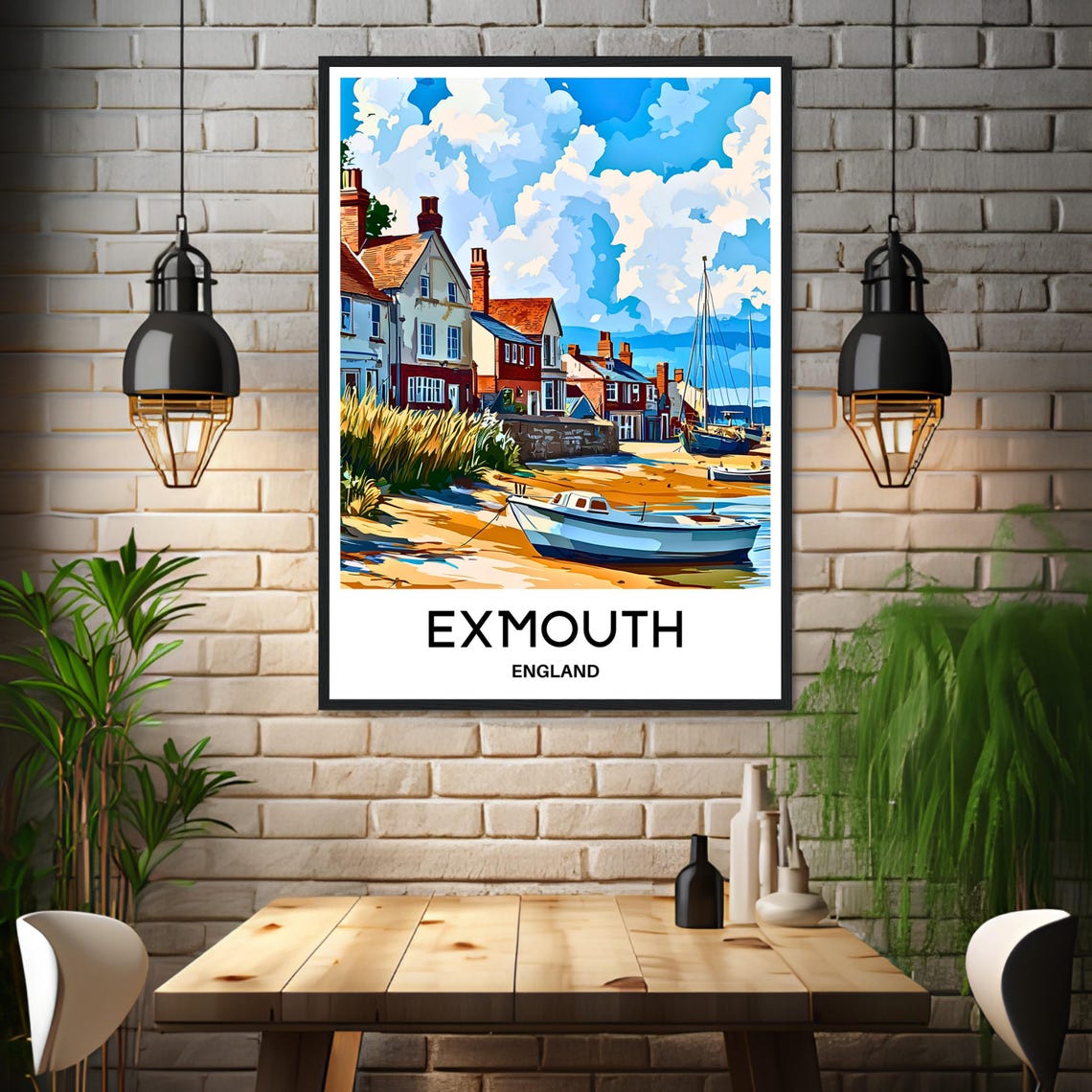 Exmouth England Seaside Cottages Harbour Vintage Travel Art Poster - Image 3