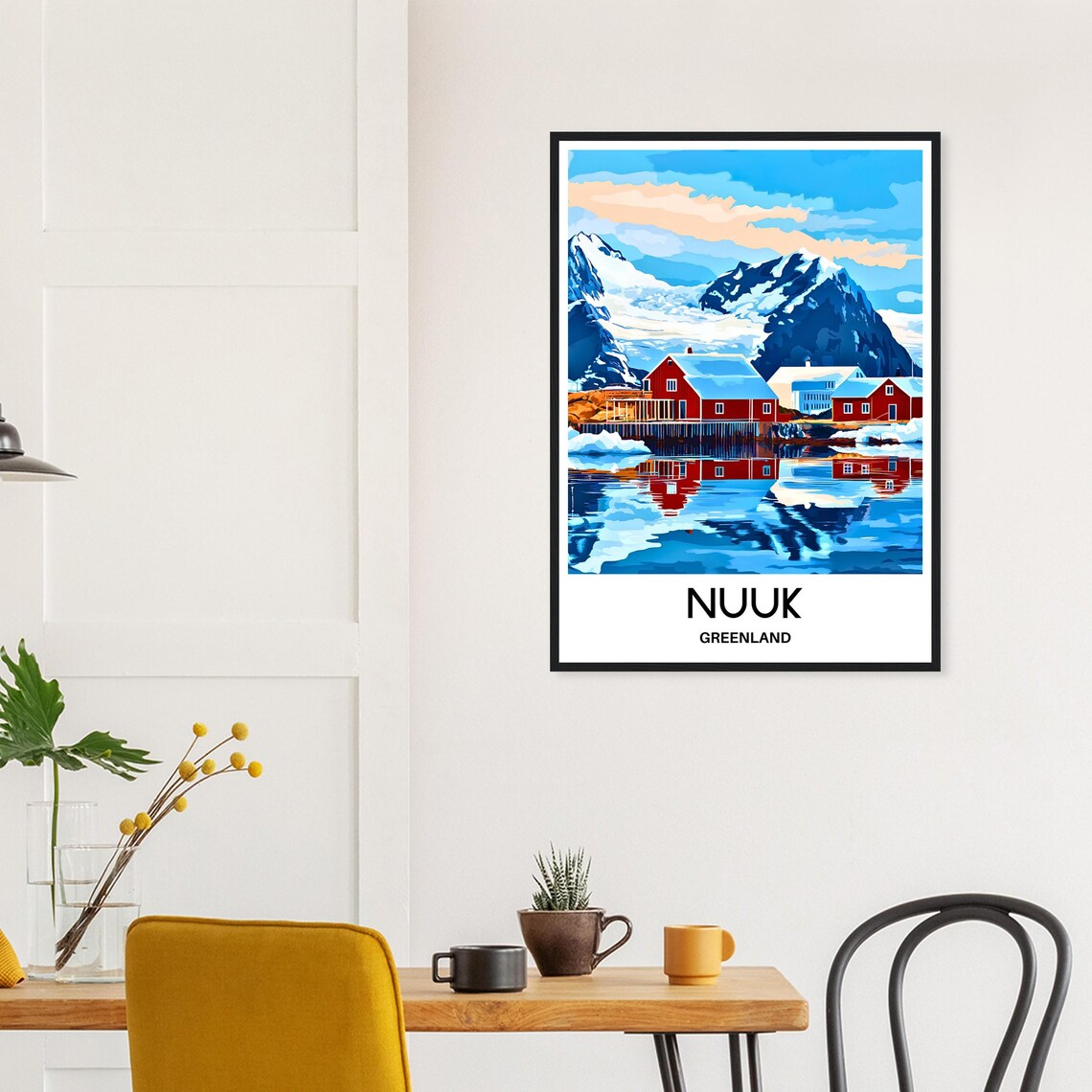 Nuuk Greenland Red Cabins Arctic Harbor Winter Travel Poster - Image 3