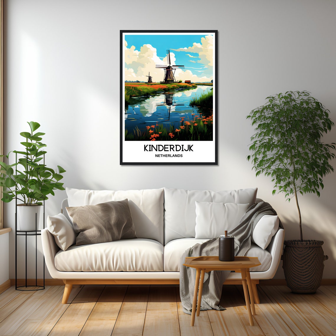 Kinderdijk Netherlands Windmills Canal Reflection Travel Poster - Image 2