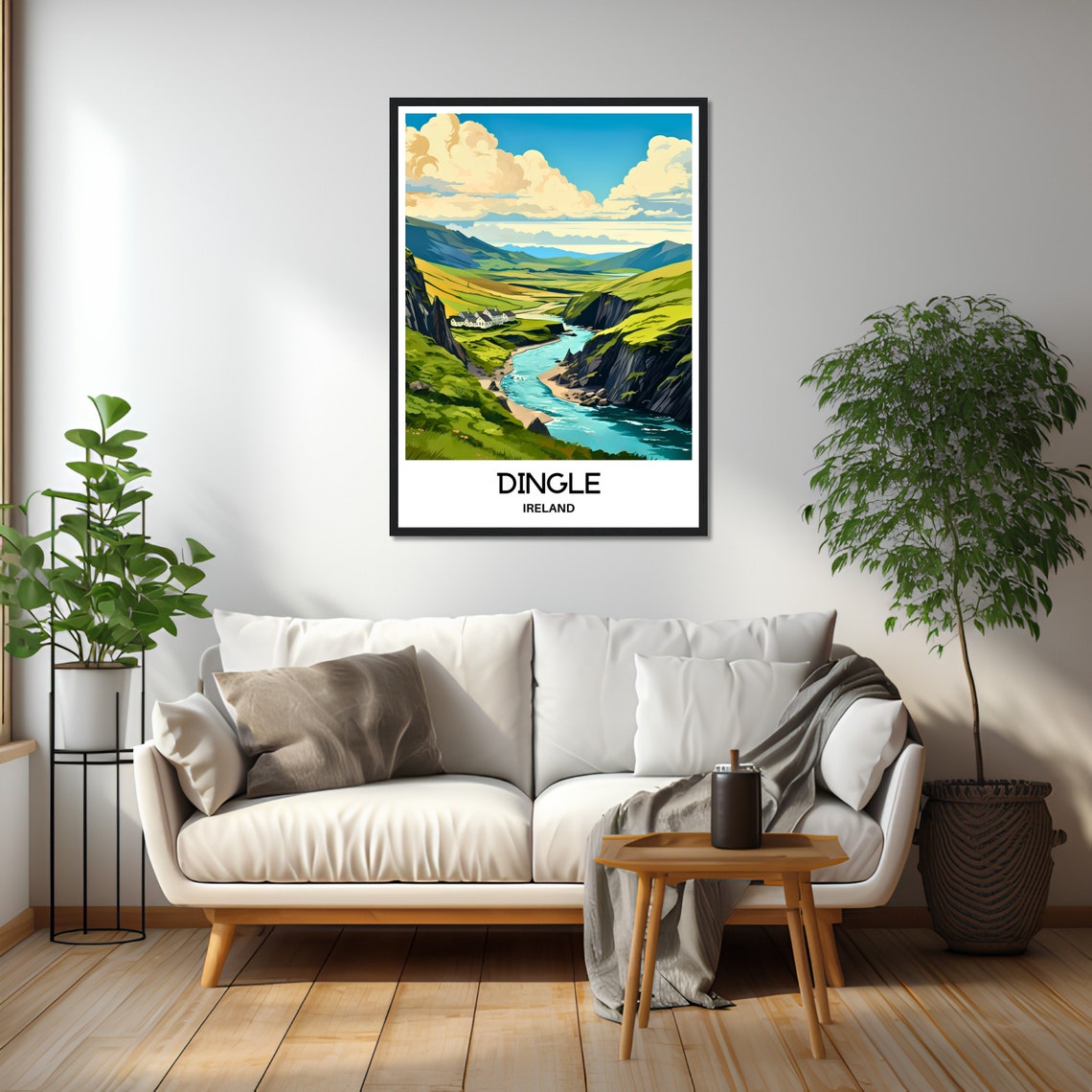 Dingle Ireland Green Valley Sparkling River Cottages Morning Poster - Image 2