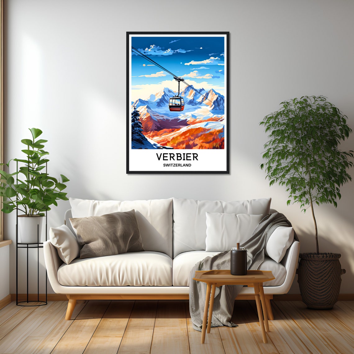 Verbier Switzerland Cable Car Alpine Ski Resort Travel Poster - Image 2