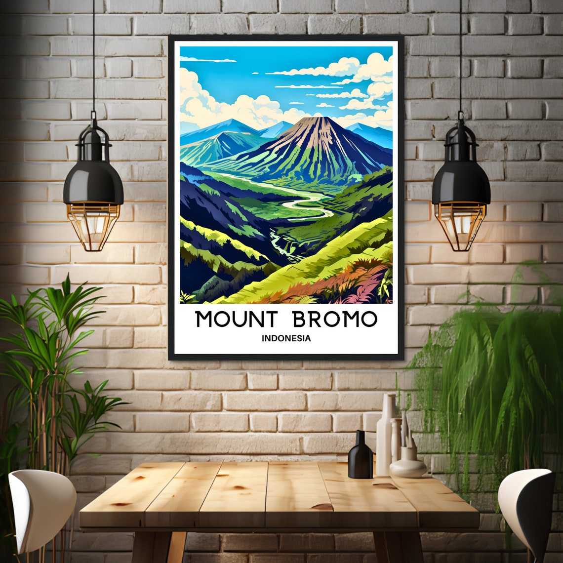 Mount Bromo Volcano Crater Sunrise Over Lush Indonesia Travel Poster - Image 3