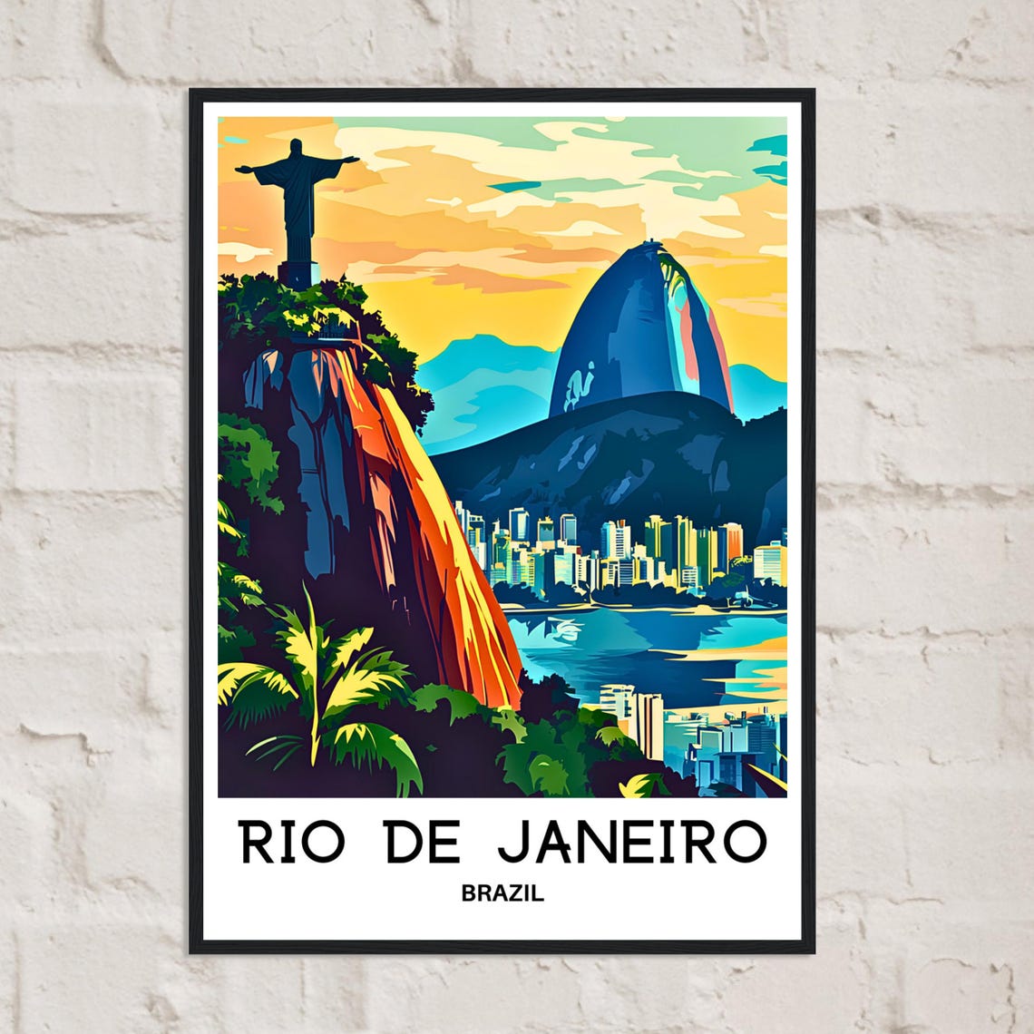 Rio de Janeiro Christ the Redeemer Sugarloaf Sunset Travel Poster - Image 2