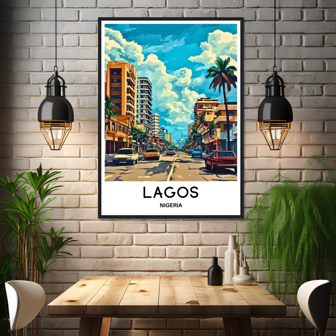 Lagos Nigeria Bustling City Street Palm Trees Urban Travel Poster - Image 3