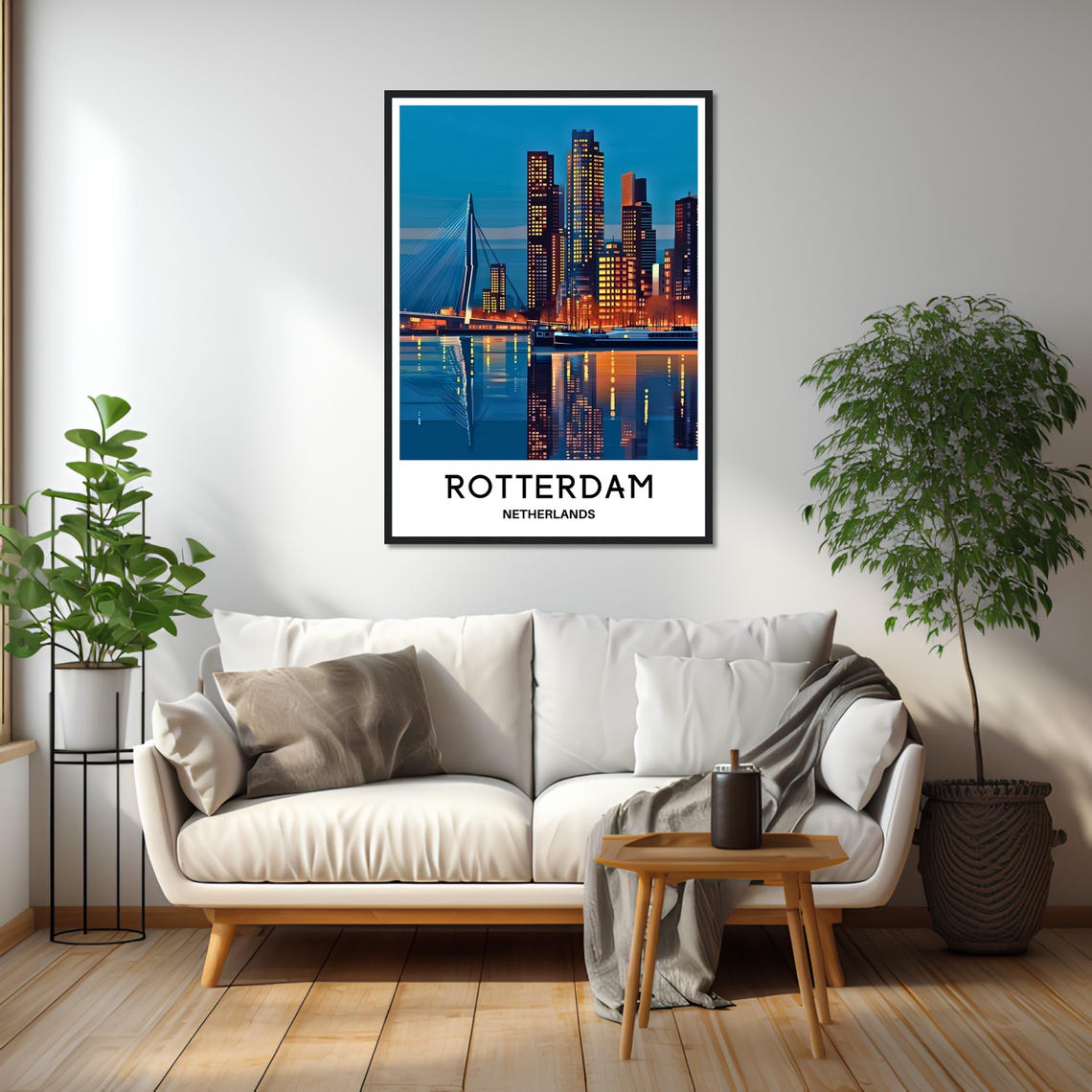 Rotterdam Netherlands Night Skyline Erasmus Bridge City Travel Poster - Image 2