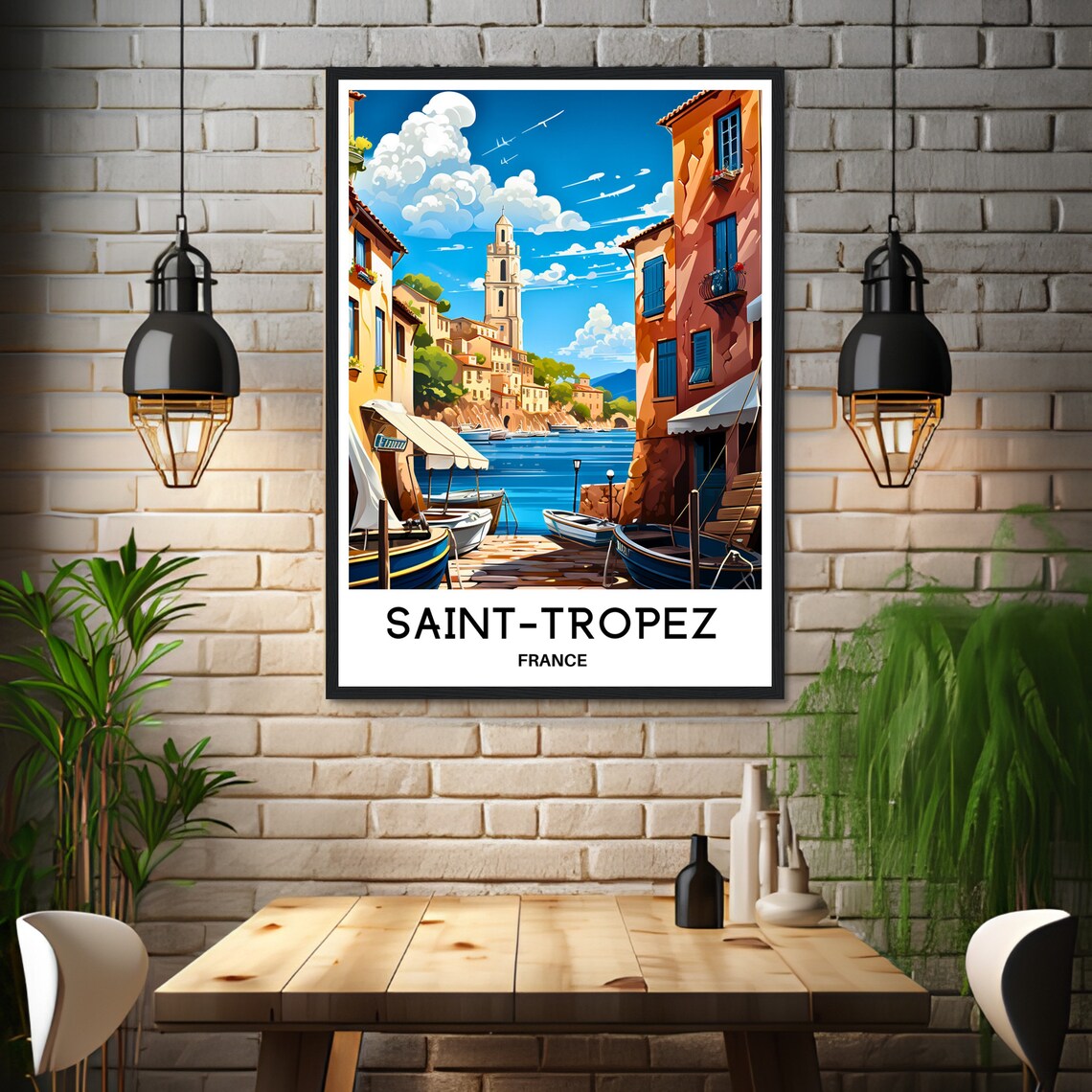 Saint-Tropez Old Town Street Leading to Harbor Travel Poster - Image 3
