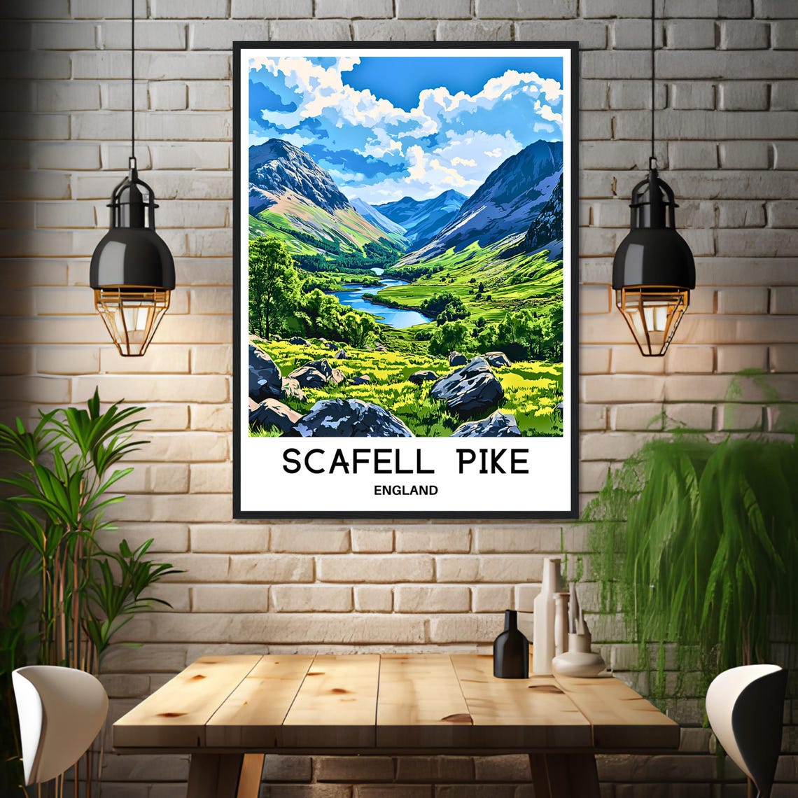 Scafell Pike England Green Valley River Lake District View Poster - Image 3