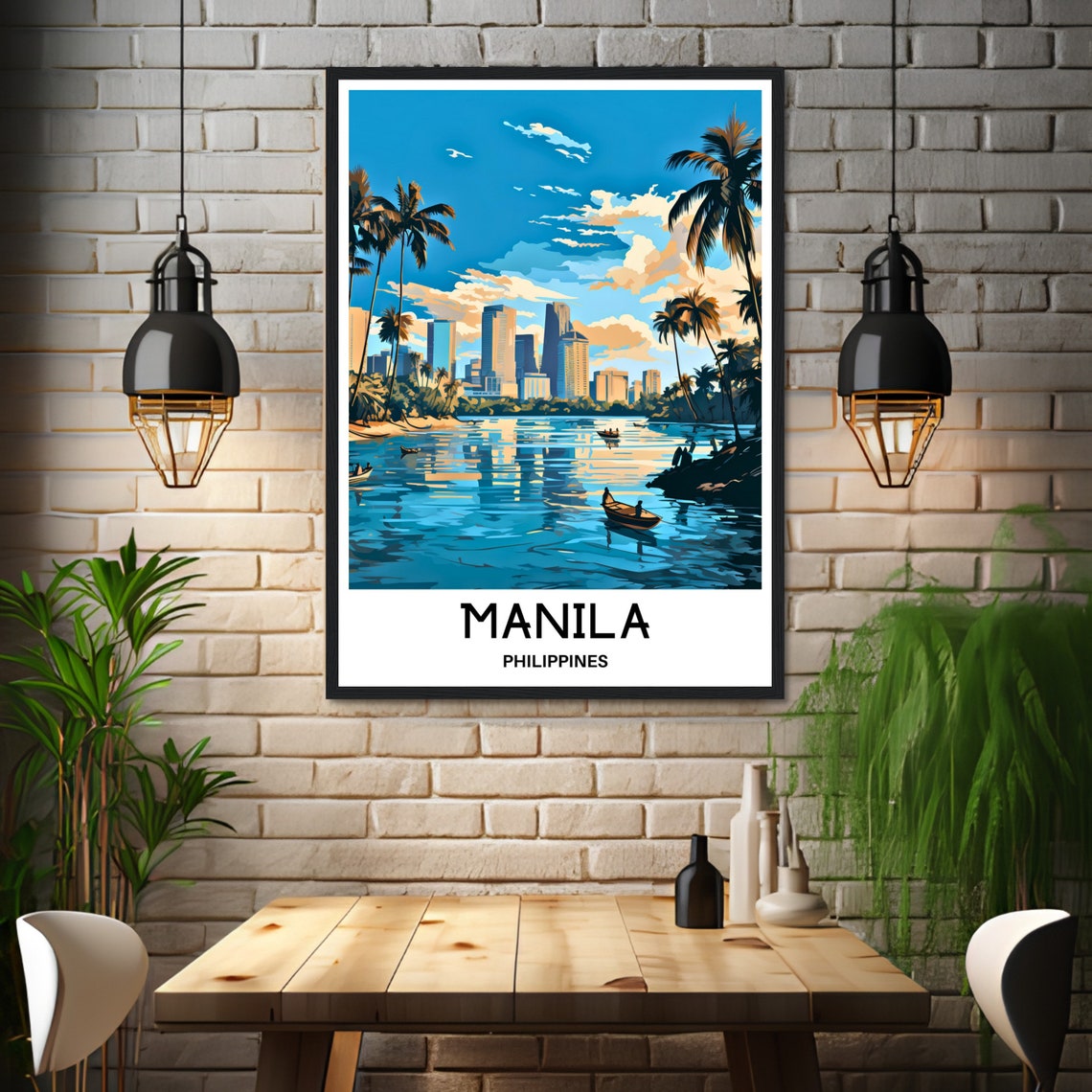 Manila Bay Sunset Harbor Boats Philippines Travel Art Poster - Image 3