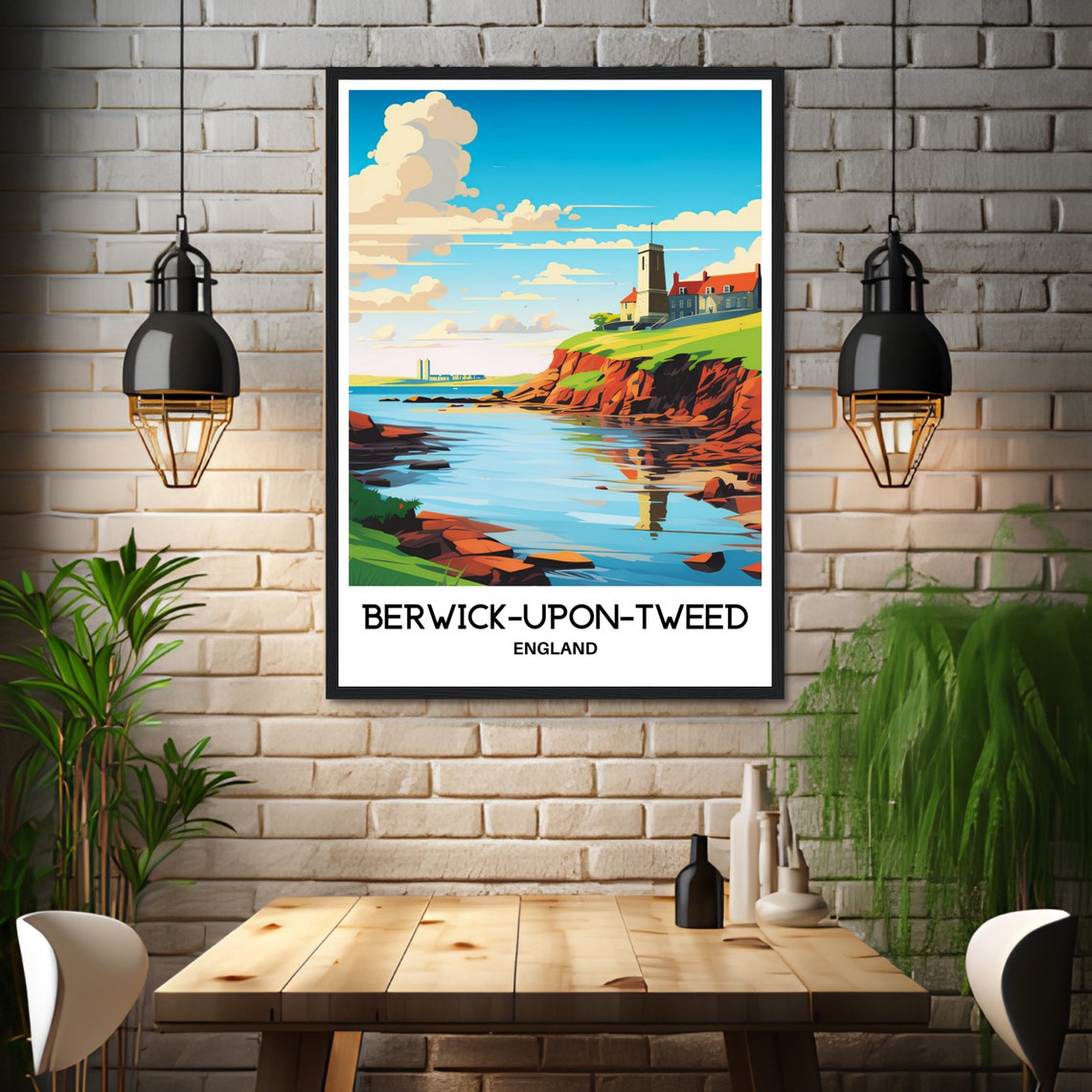 Berwick Upon Tweed England Red Cliffs Lighthouse Coast Travel Poster - Image 3