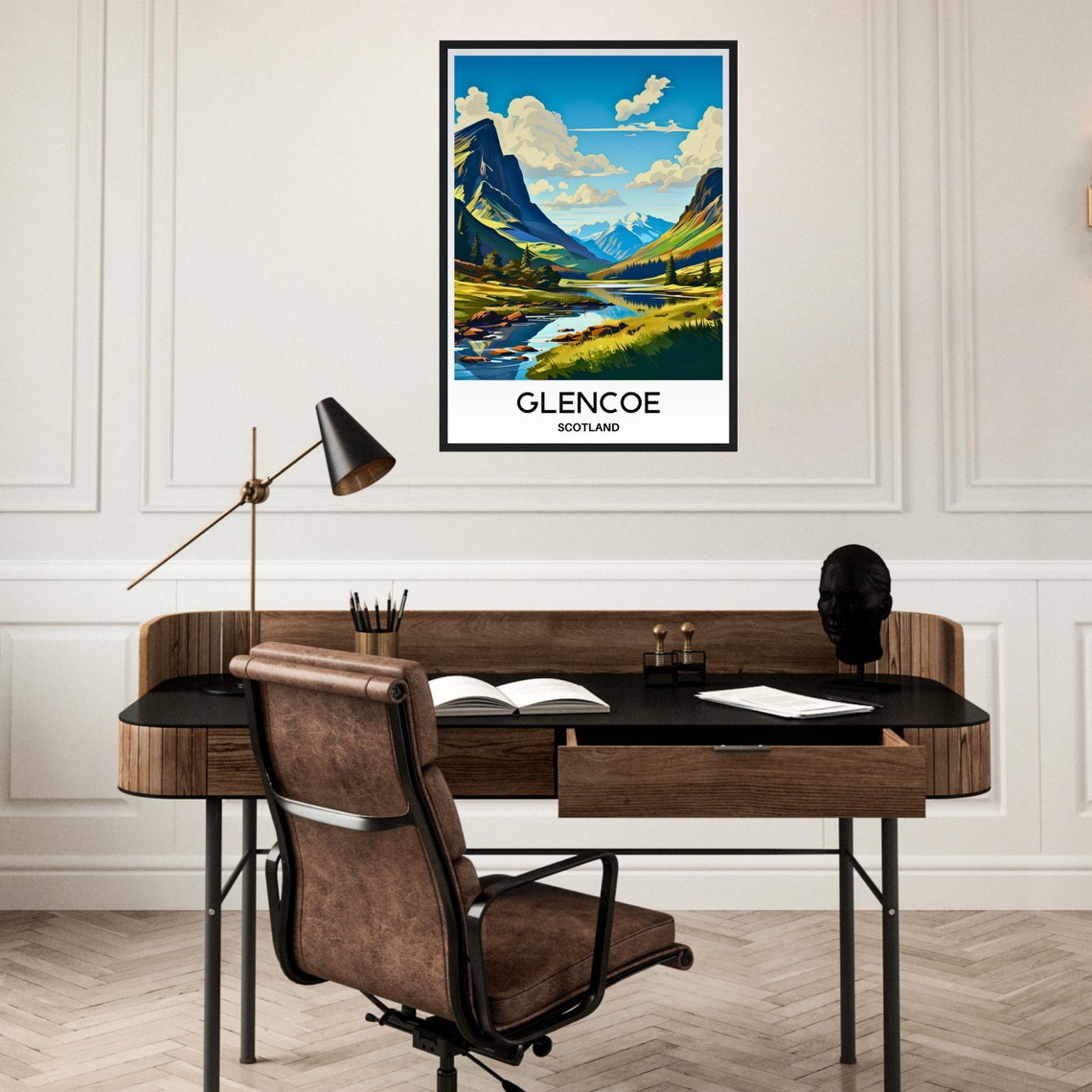 Glencoe Scotland Green Summer Valley Mountain River Travel Poster - Image 2