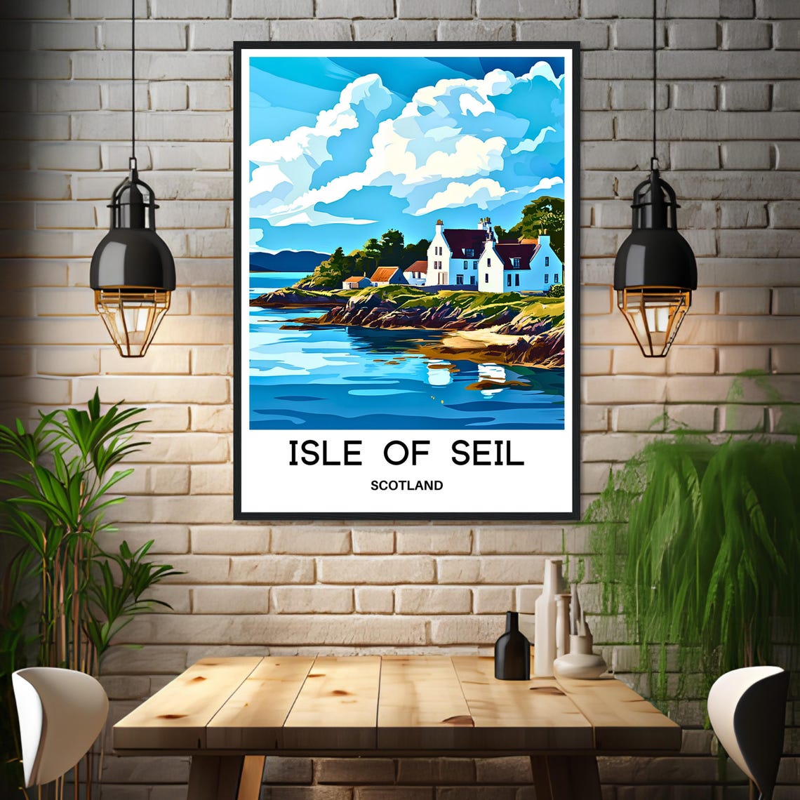 Isle Of Seil Scotland White Coastal Cottages Scenic Travel Poster - Image 3