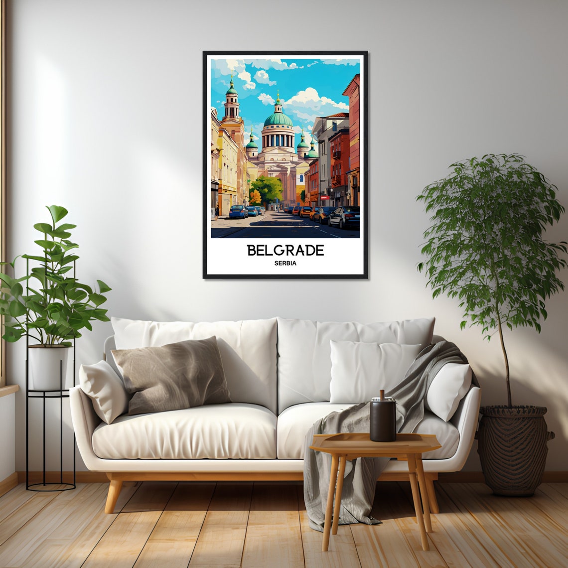 Belgrade Serbia Old Town Street With Green Dome Cathedral Poster - Image 2
