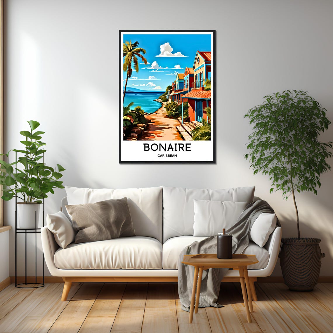 Bonaire Colorful Shorefront Houses Palm Trees Caribbean Poster - Image 2