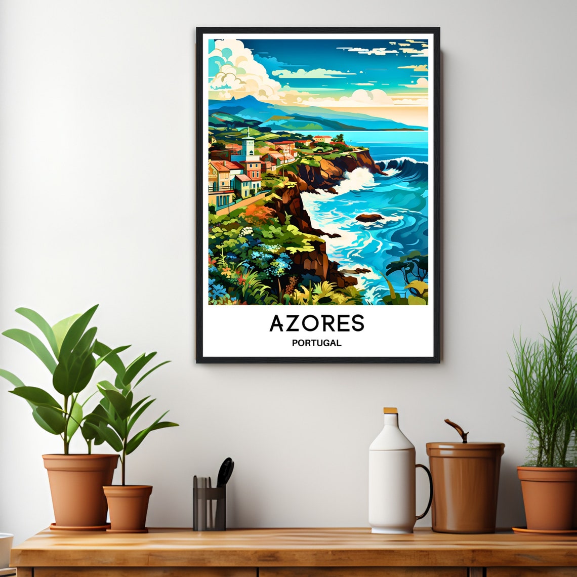 Azores Travel Poster Azores Travel Print Azores Island Print Azores Travel Gift Azores Wall Art Azores Painting Azores Portugal Print Azores - Image 2