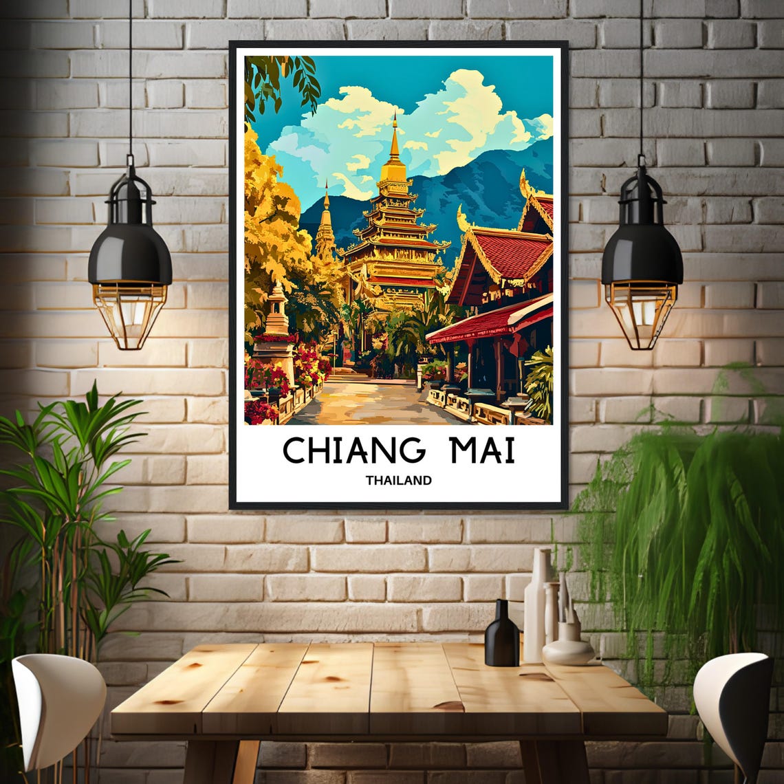 Chiang Mai Thailand Golden Temple Travel Illustration Poster - Image 3