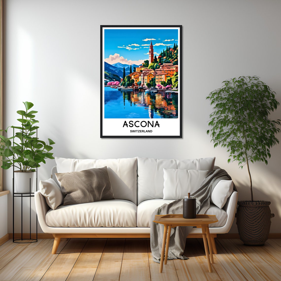 Ascona Lake Maggiore Bell Tower Pastel Shore Reflections Poster - Image 2