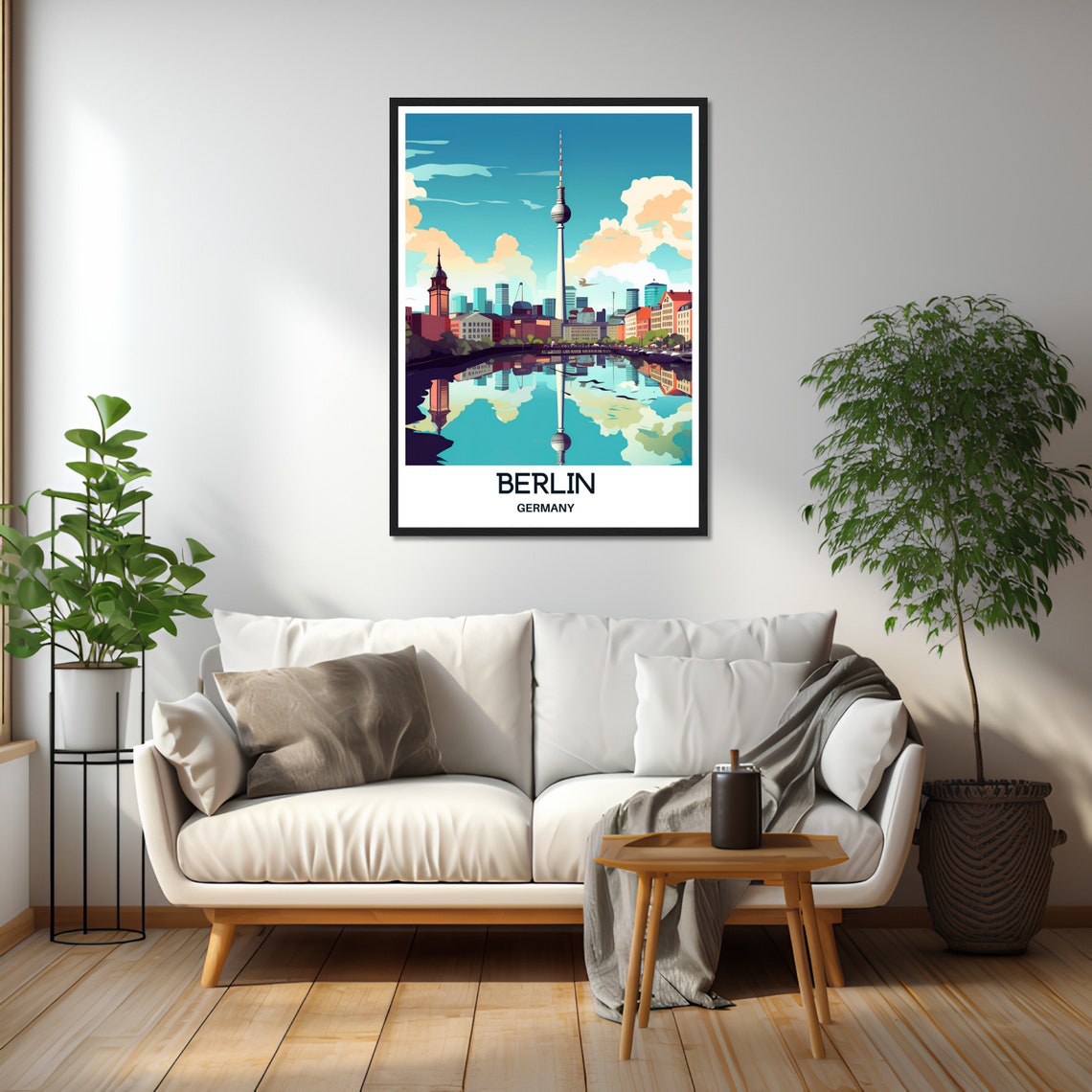 Berlin Germany TV Tower Reflection River Skyline Scene Travel Poster - Image 2