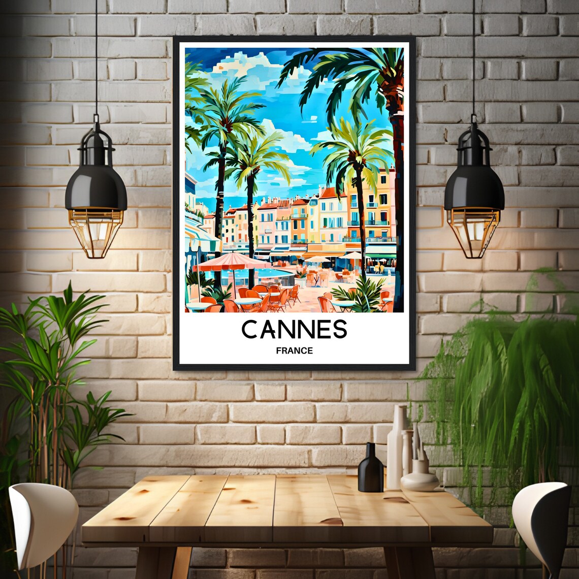 Cannes France Riviera Palms Seaside Cafe Promenade Travel Poster - Image 3
