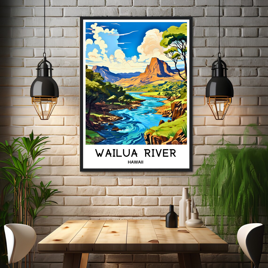 Wailua River Hawaii Vintage Travel Mountain River Valley Poster - Image 3